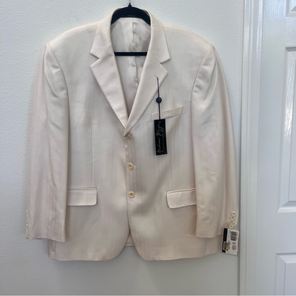 NWT Andrew Fezza VTG 80s 99s Sport Coat Blazer Mens 44SH Ivory Great Gatsby $275